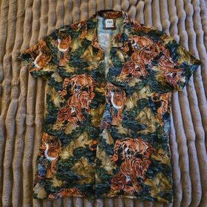 Zara Multicolor Tiger Print Casual Button Down Shirt